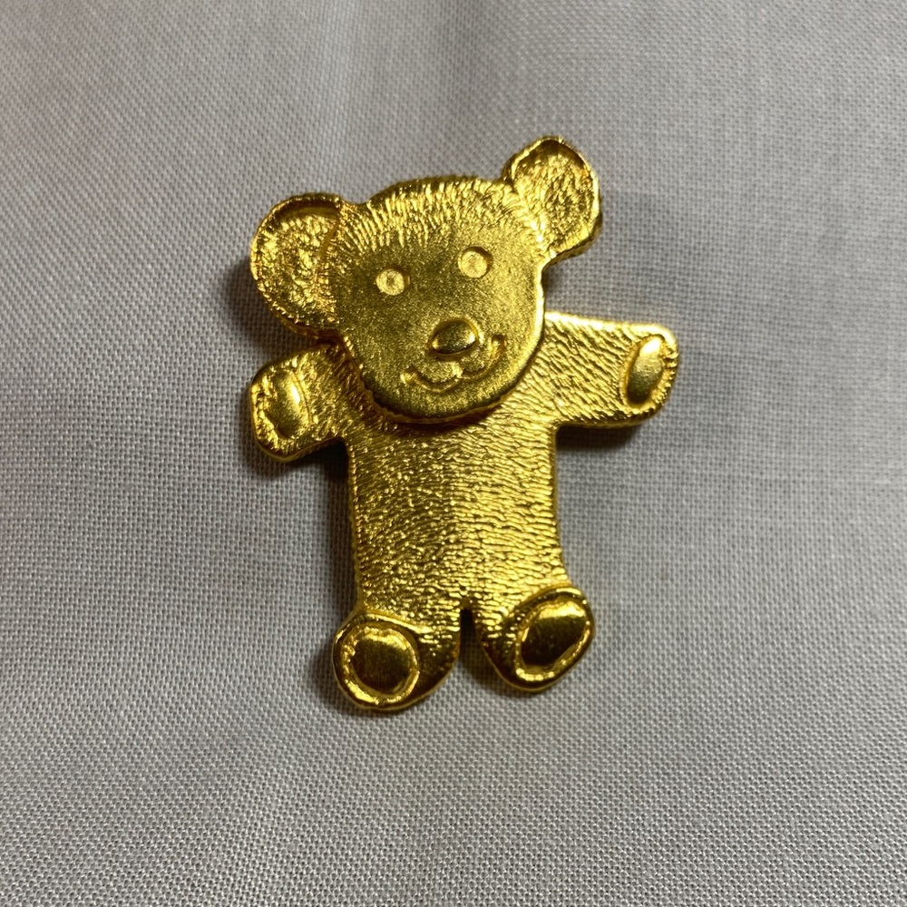 Mali Gold Tone Teddy Bear Pin Brooch with Movable Head